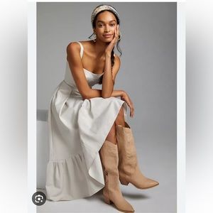 anthropologie x mare mare holiday christmas party beige peplum dress xs